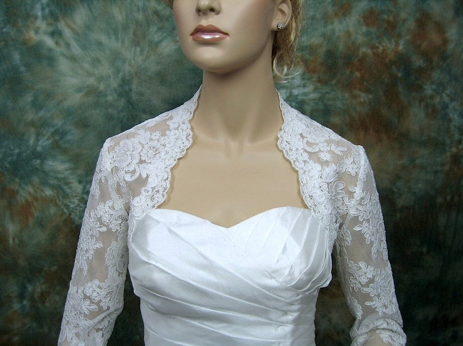 3/4 length sleeves lace bolero, lace shrug, wedding bolero, bridal shrug, wedding jacket, bolero jacket, bridal bolero, white lace bolero