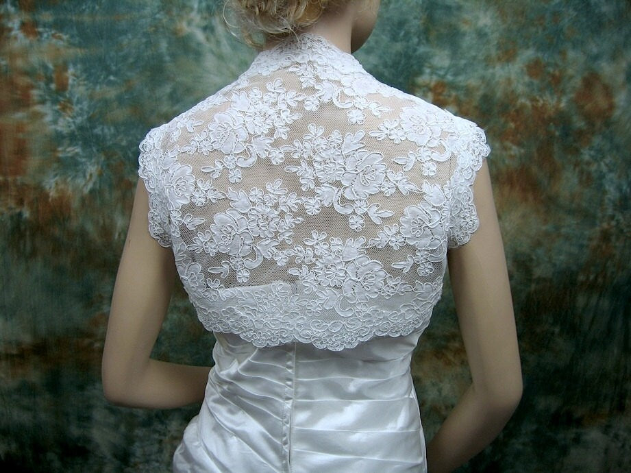 Wedding bolero, lace bolero, wedding jacket, bridal bolero, White lace bolero, sleeveless, alencon lace