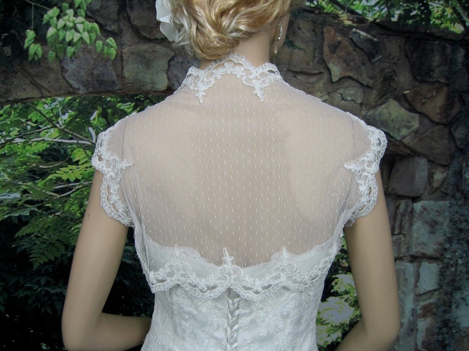 Lace bolero, wedding bolero, wedding jacket, Ivory sleeveless dot lace wedding bridal bolero jacket