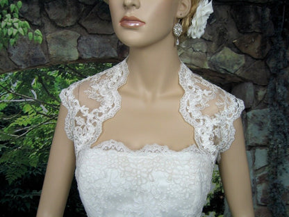 Lace bolero, wedding bolero, wedding jacket, ivory sleeveless bridal re-embroidered lace wedding bolero jacket