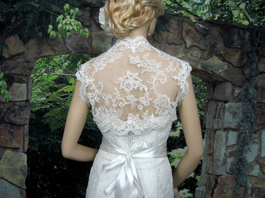 Lace bolero, wedding bolero, wedding jacket, ivory sleeveless bridal re-embroidered lace wedding bolero jacket