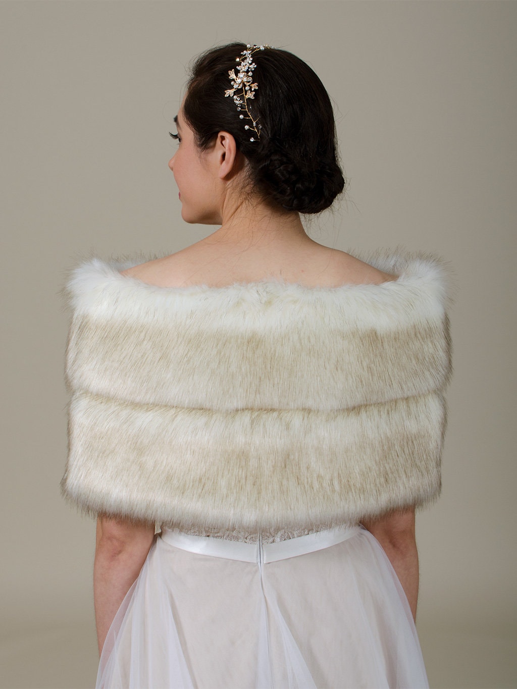 Ivory faux fur wrap faux fur stole faux fur shawl bridal wrap wedding shrug bridal shrug with dark tips B003-Ivory-dark-tips
