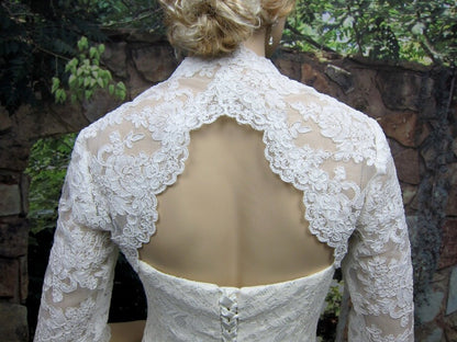 Wedding bolero, wedding jacket, lace bolero, bridal bolero jacket, Ivory bolero, 3/4 sleeve lace bolero, keyhole back, alencon lace