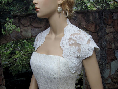 Wedding bolero, lace bolero, wedding jacket, bridal bolero, ivory lace bolero, cap sleeve, keyhole back, alencon lace