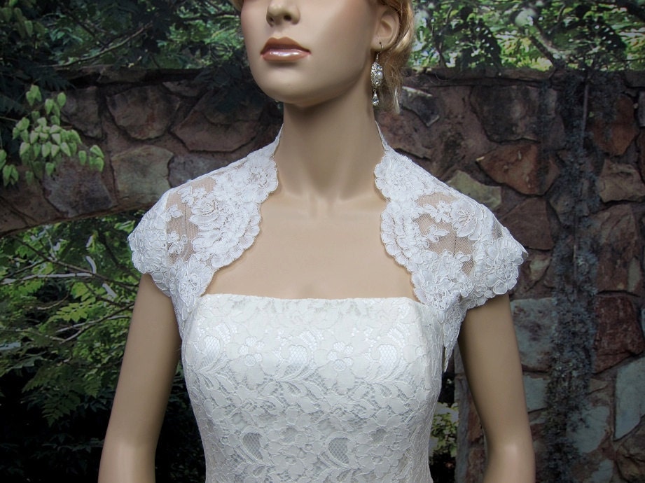Wedding bolero, lace bolero, wedding jacket, bridal bolero, ivory lace bolero, cap sleeve, keyhole back, alencon lace