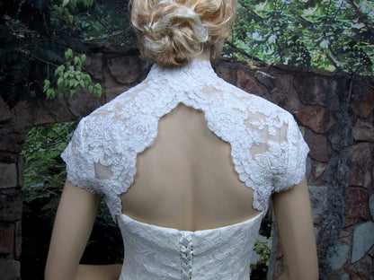 Wedding bolero, lace bolero, wedding jacket, bridal bolero, white lace bolero, cap sleeve, keyhole back, alencon lace