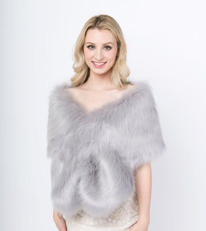 Gray faux fur wrap faux fur stole faux fur shawl bridal wrap faux fur shrug B002-gray