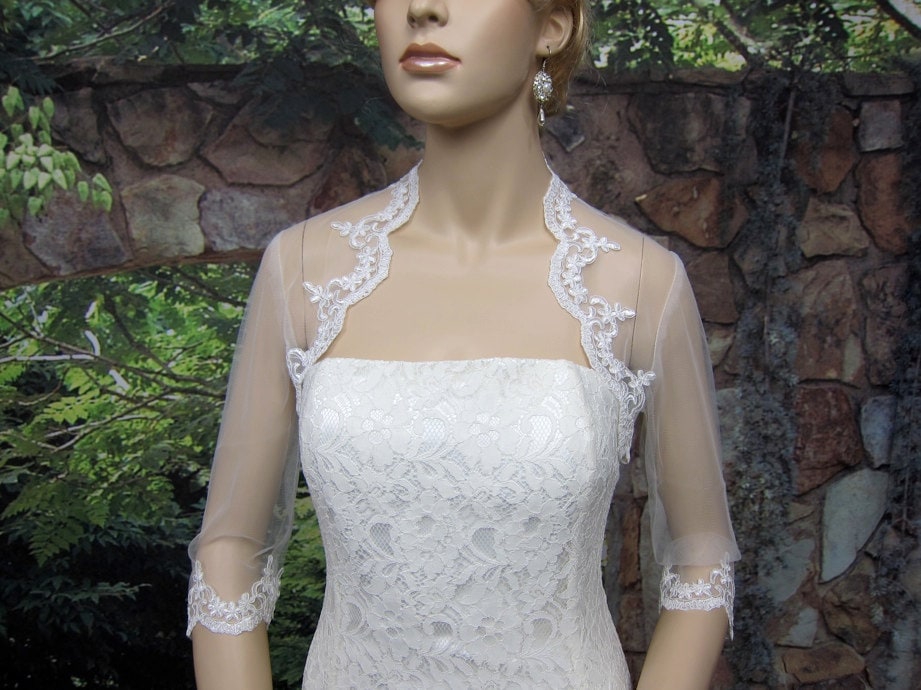 Wedding bolero, lace bolero, bridal bolero jacket, Ivory bolero, 3/4 sleeve lace bolero, tulle bolero