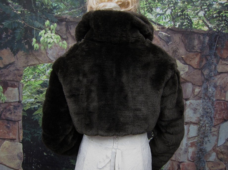 Brown faux fur bolero faux fur shrug long sleeve faux fur jacket FB001-Brown