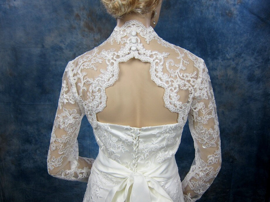 Wedding bolero lace bolero bridal bolero jacket Ivory bolero long sleeve lace bolero keyhole back alencon lace