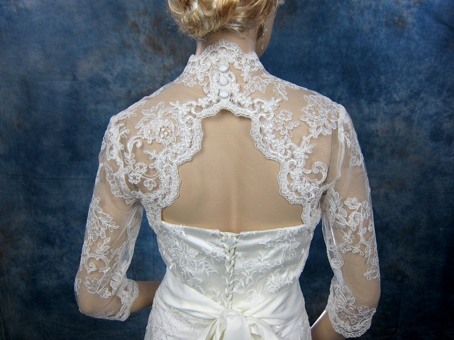 Wedding bolero, lace bolero, bridal bolero jacket, Ivory bolero, 3/4 sleeve lace bolero, keyhole back, alencon lace