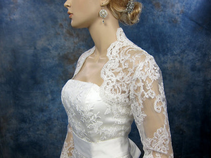 Wedding bolero lace bolero bridal bolero jacket Ivory bolero long sleeve lace bolero keyhole back alencon lace