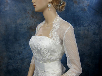 Lace bolero, wedding jacket, 3/4 sleeve wedding bridal ivory lace bolero jacket - dot lace
