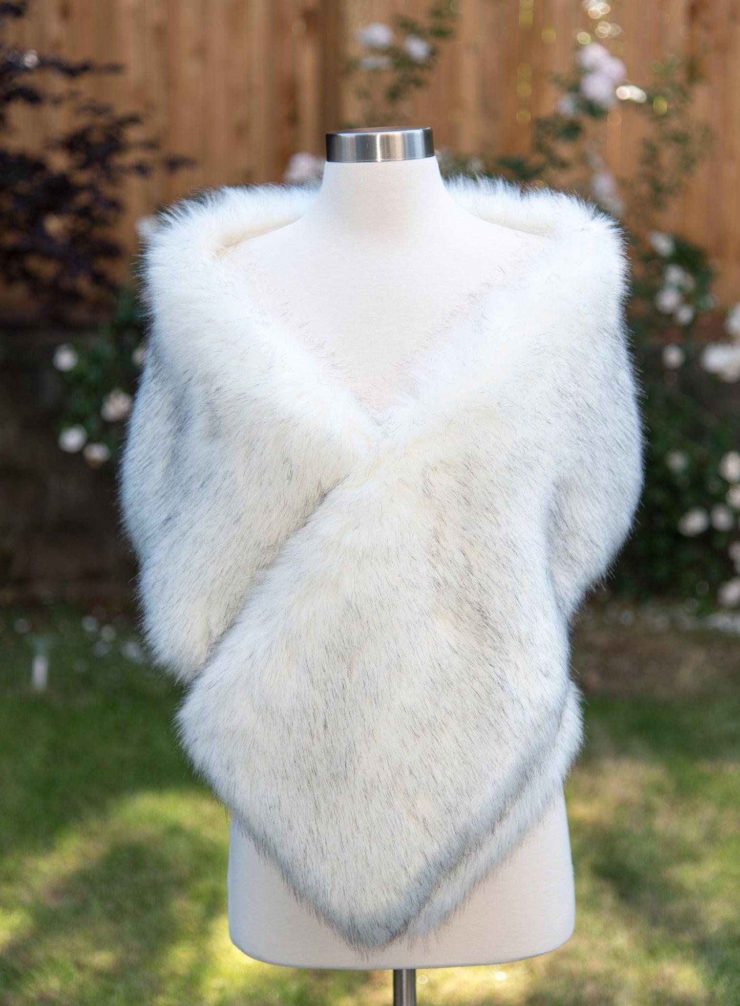 Ivory faux fur wrap faux fur stole faux fur shawl bridal wrap faux fur shrug B005-ivory-black-tips