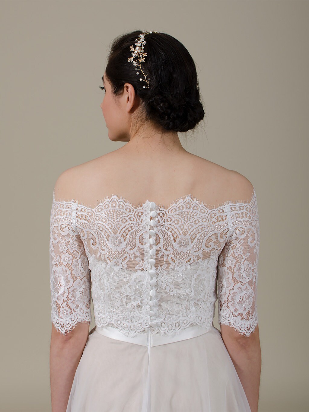 off shoulder lace topper | bridal lace topper | bridal lace jacket | bridal separates