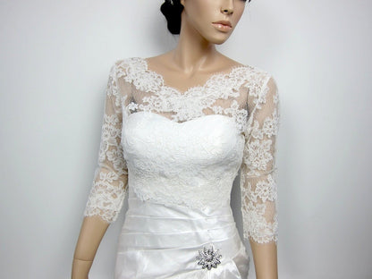 Lace bolero jacket, Bridal Bolero, Wedding jacket, wedding bolero, bridal shrug, bridal jacket, V-neck ivory Alencon lace