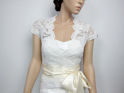 Lace bolero, wedding jacket, bridal bolero, wedding bolero, bridal shrug, ivory alencon lace, front open