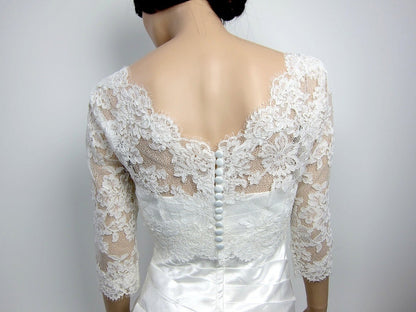 Lace bolero jacket, Bridal Bolero, Wedding jacket, wedding bolero, bridal shrug, bridal jacket, V-neck ivory Alencon lace