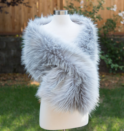 Gray faux fur wrap faux fur stole faux fur shawl bridal wrap faux fur shrug