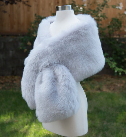 Light Gray faux fur wrap faux fur stole faux fur shawl bridal wrap faux fur shrug