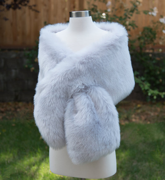Light Gray faux fur wrap faux fur stole faux fur shawl bridal wrap faux fur shrug