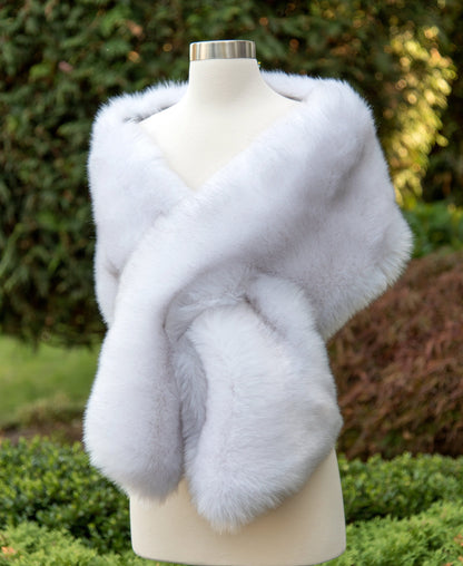 Light gray faux fur bridal wrap with darker tips, wedding fur shawl, silver fur wrap, bridal faux fur stole, fur cape B005-light-gray