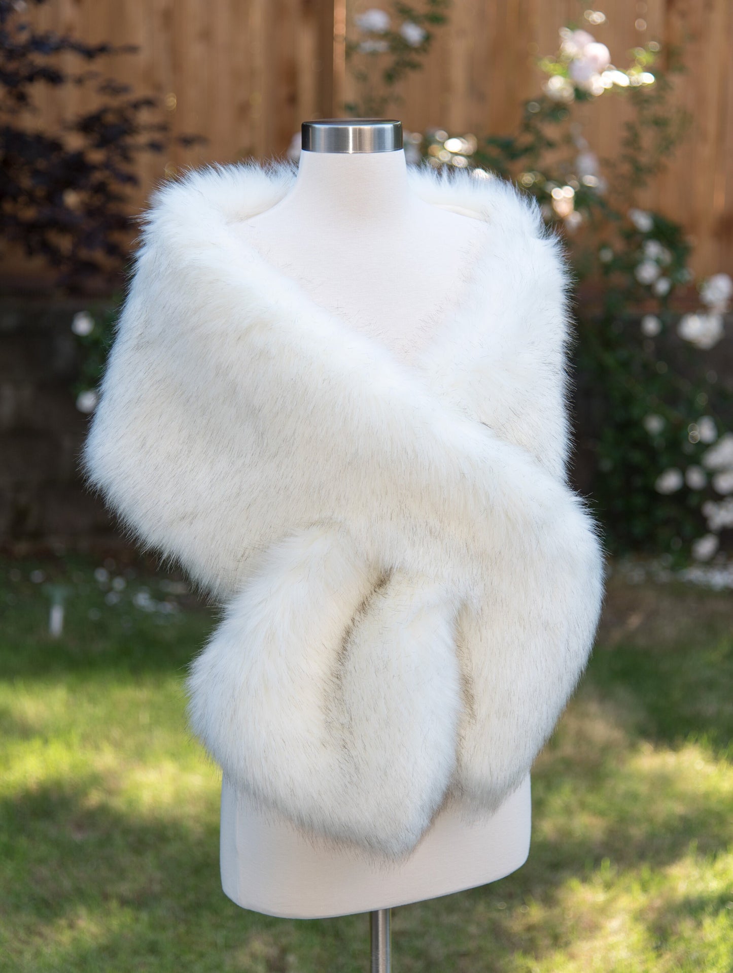 Ivory faux fur wrap faux fur stole faux fur shawl bridal wrap faux fur shrug B005-ivory-dark-brown-tips