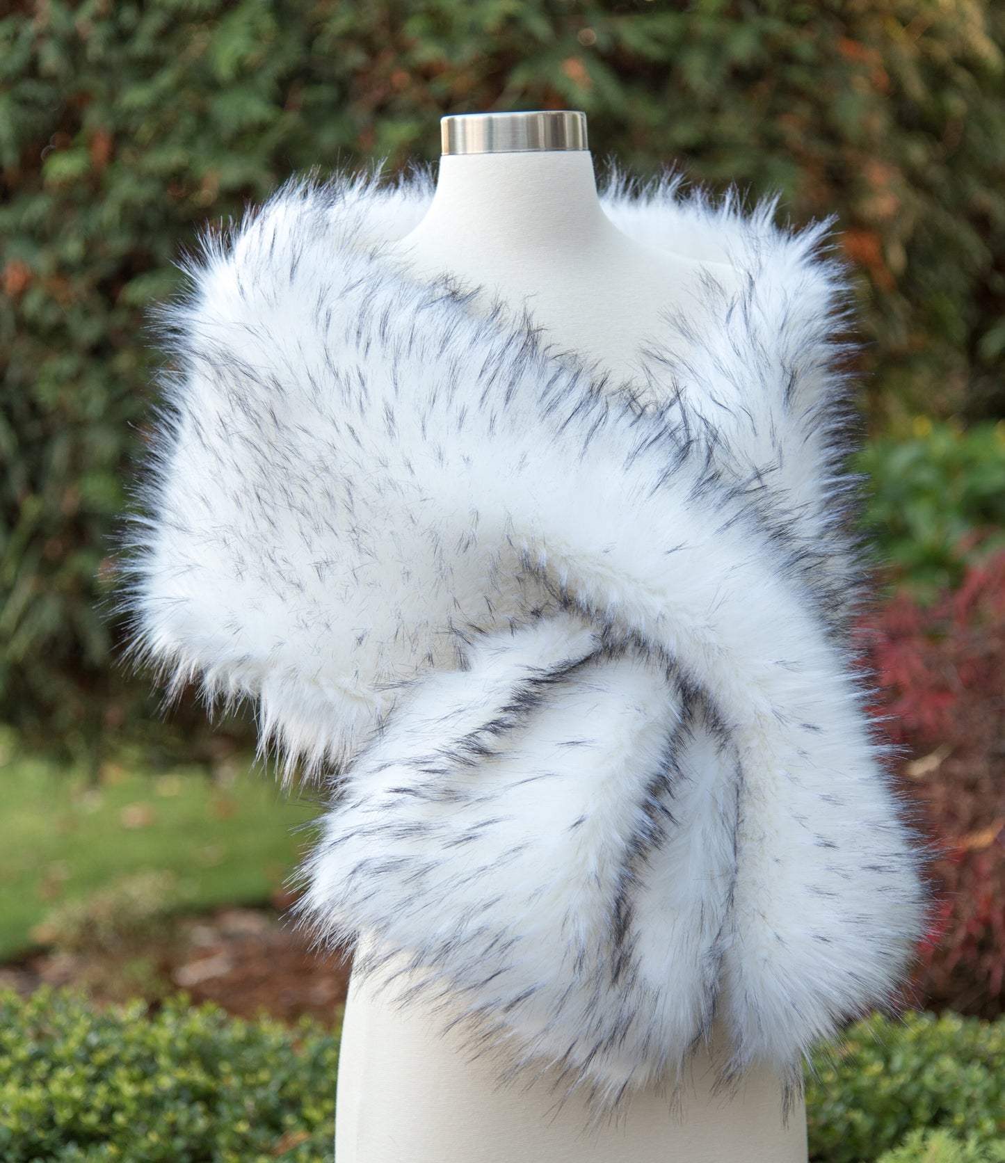 White faux fur wrap with black tips faux fur stole faux fur shawl bridal wrap faux fur shrug B005-white-black-tips