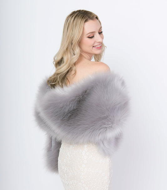 Gray faux fur wrap faux fur stole faux fur shawl bridal wrap faux fur shrug B002-gray