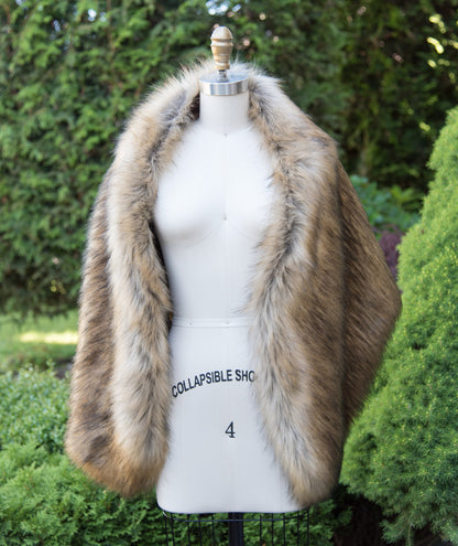 20" wide brown faux fox fur stole faux fur shawl bridal wrap faux fur shrug bridal cape B010-Brown