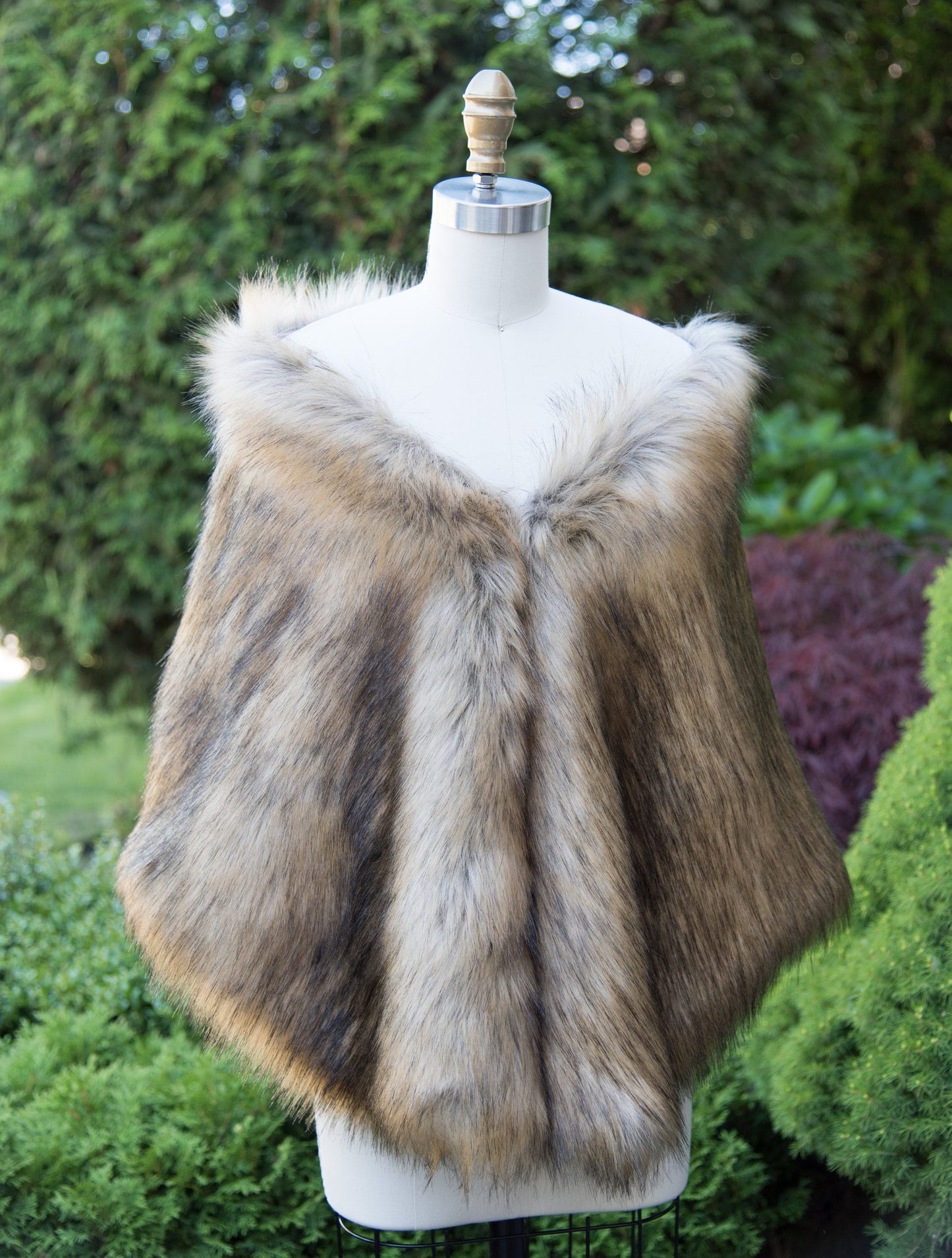 20" wide brown faux fox fur stole faux fur shawl bridal wrap faux fur shrug bridal cape B010-Brown