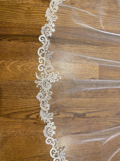 Beaded wedding veil, bridal veil, wedding veil ivory, wedding veil lace, lace bridal veil