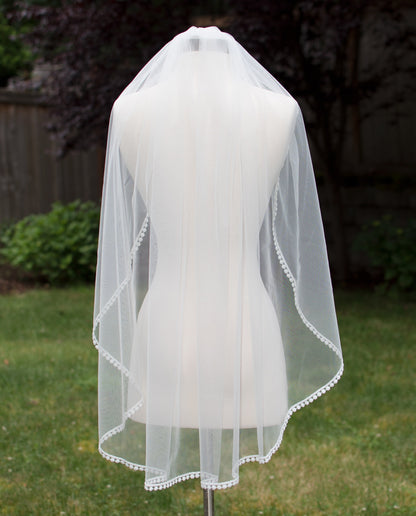 Boho wedding veil with dot lace trim, bridal veil, wedding veil ivory, wedding veil lace trim, venice lace veil