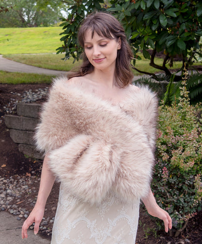 Light blush faux fur bridal wrap, wedding faux fur shawl, faux fur stole, bridal cape, faux fur shrug B005-light-blush-new
