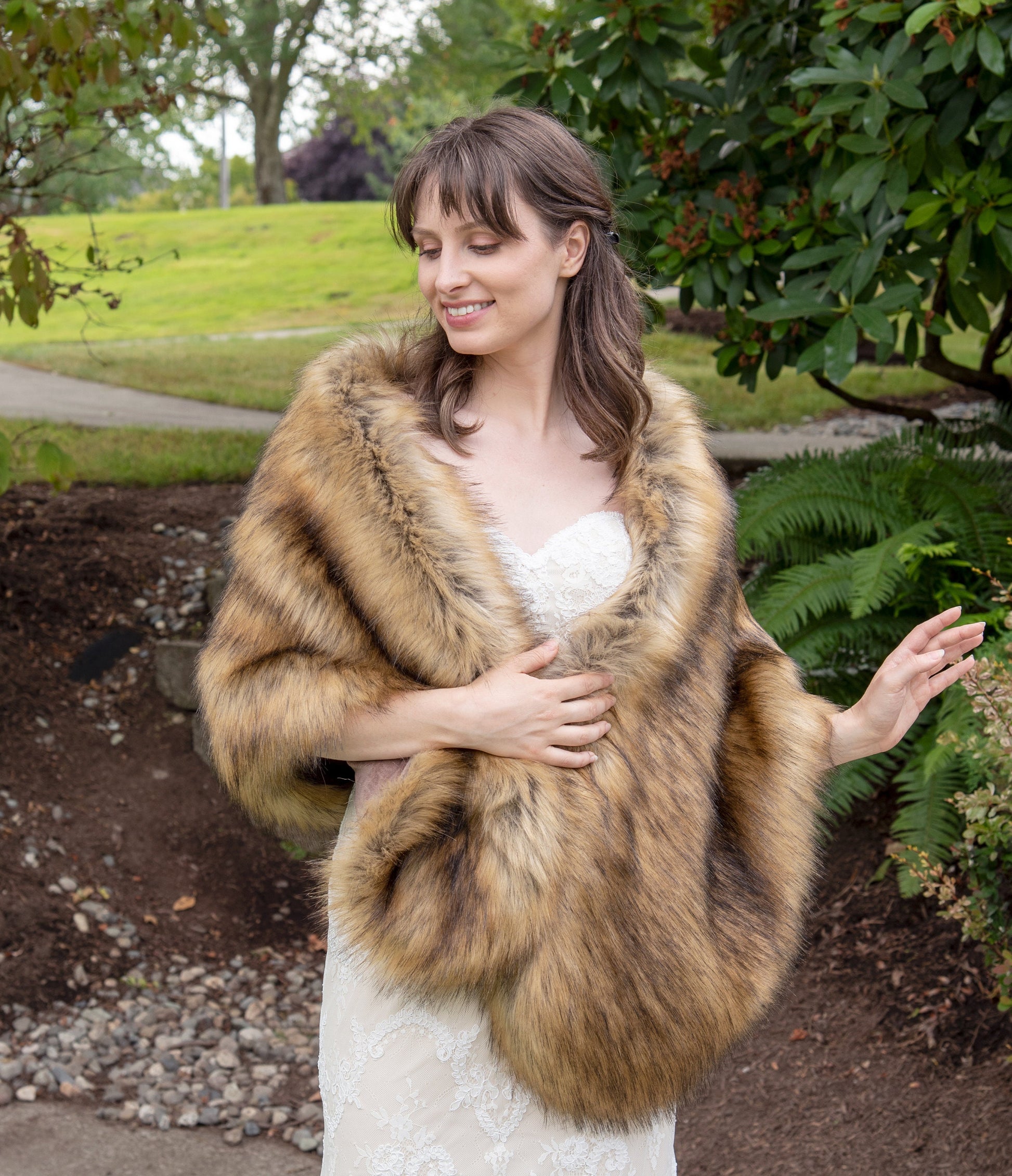 Brown faux fur wrap, faux fur stole, faux fur shawl, bridal wrap, wedding shrug, bridal shrug, faux fur cape