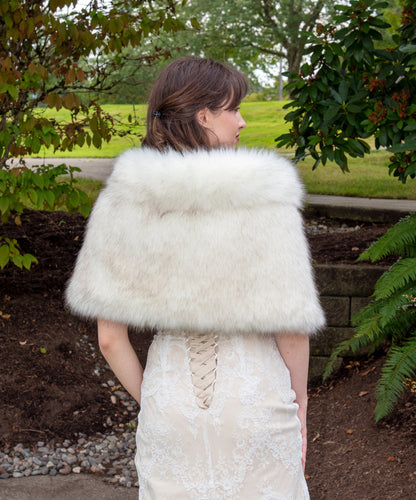 Ivory faux fur wrap with brown tips faux fur stole faux fur shawl bridal wrap faux fur shrug