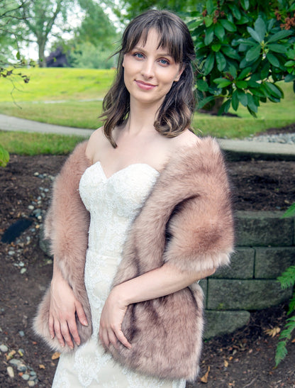 Dusty rose faux fur wrap faux fur stole faux fur shawl bridal wrap bridal cape faux fur shrug B005-dusty-rose