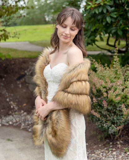 Brown faux fur wrap, faux fur stole, faux fur shawl, bridal wrap, wedding shrug, bridal shrug, faux fur cape, faux fur wrap bridal, B001-fox