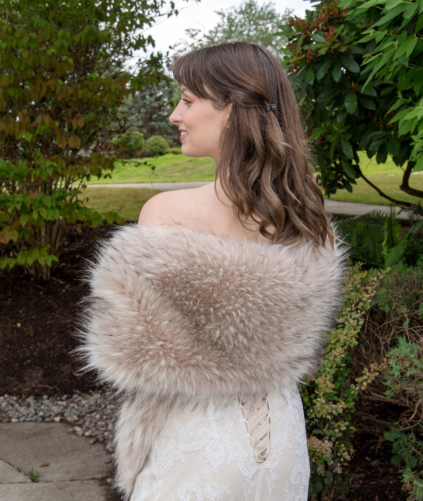 Blush beige faux fur bridal wrap faux fur stole faux fur shawl bridal cape faux fur shrug B005-blush