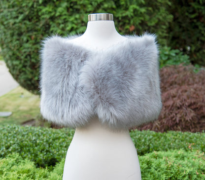 Gray faux fur wrap, silver faux fur stole, faux fur shawl, bridal wrap, wedding shrug, bridal shrug, faux fur cape, faux fur wrap B012-gray