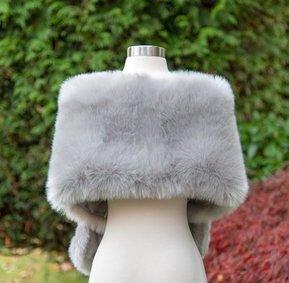 Light Gray faux fur wrap faux fur stole faux fur shawl bridal wrap faux fur shrug B008-light-gray