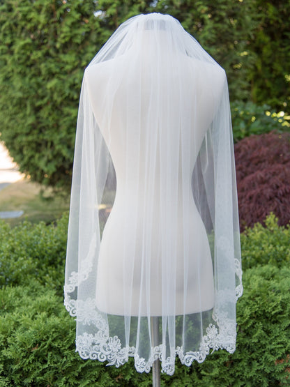 Beaded wedding veil, bridal veil, wedding veil ivory, wedding veil lace, lace bridal veil