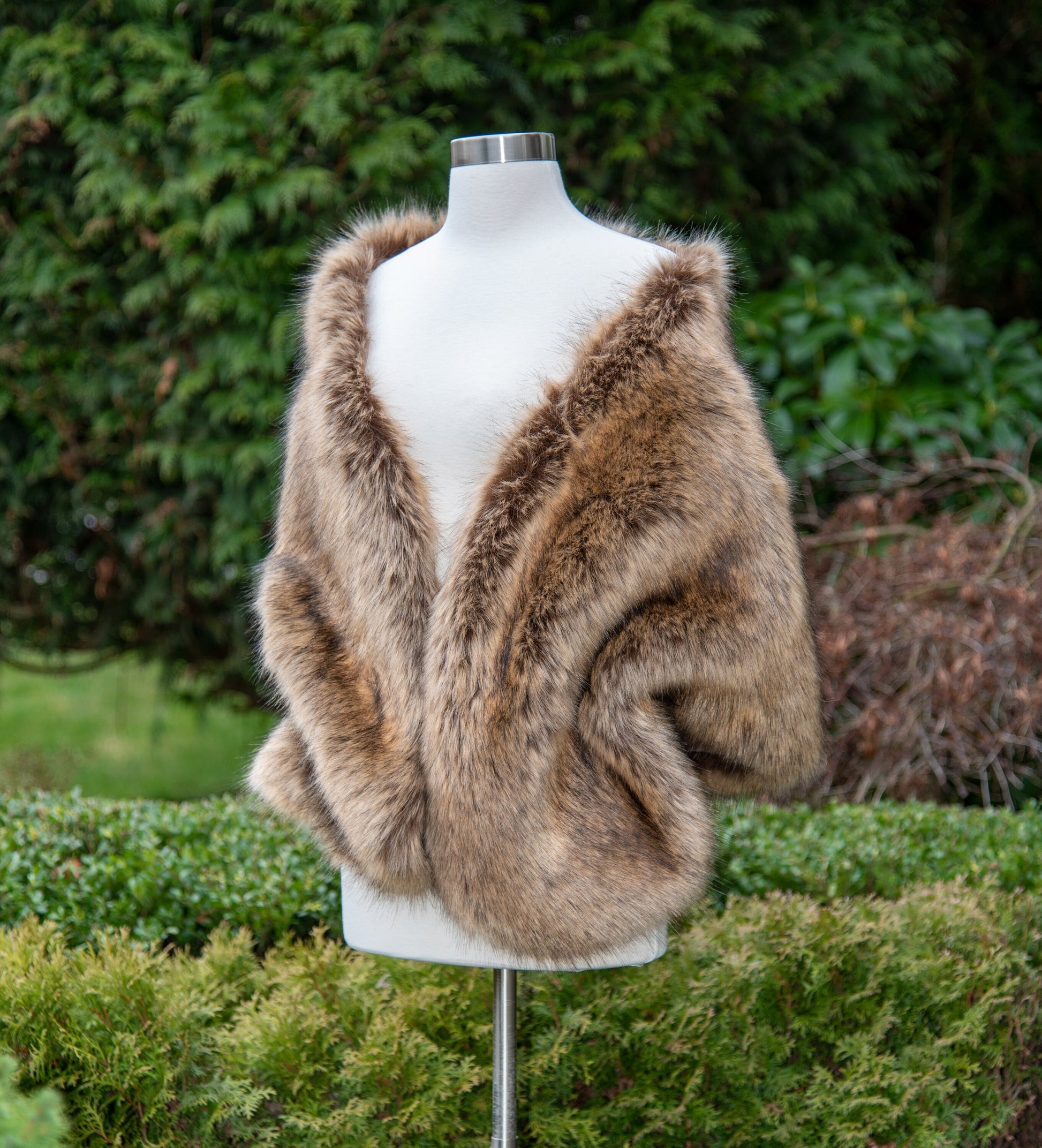 20" wide brown faux fox fur stole faux fur shawl bridal wrap faux fur shrug bridal cape B010-fox