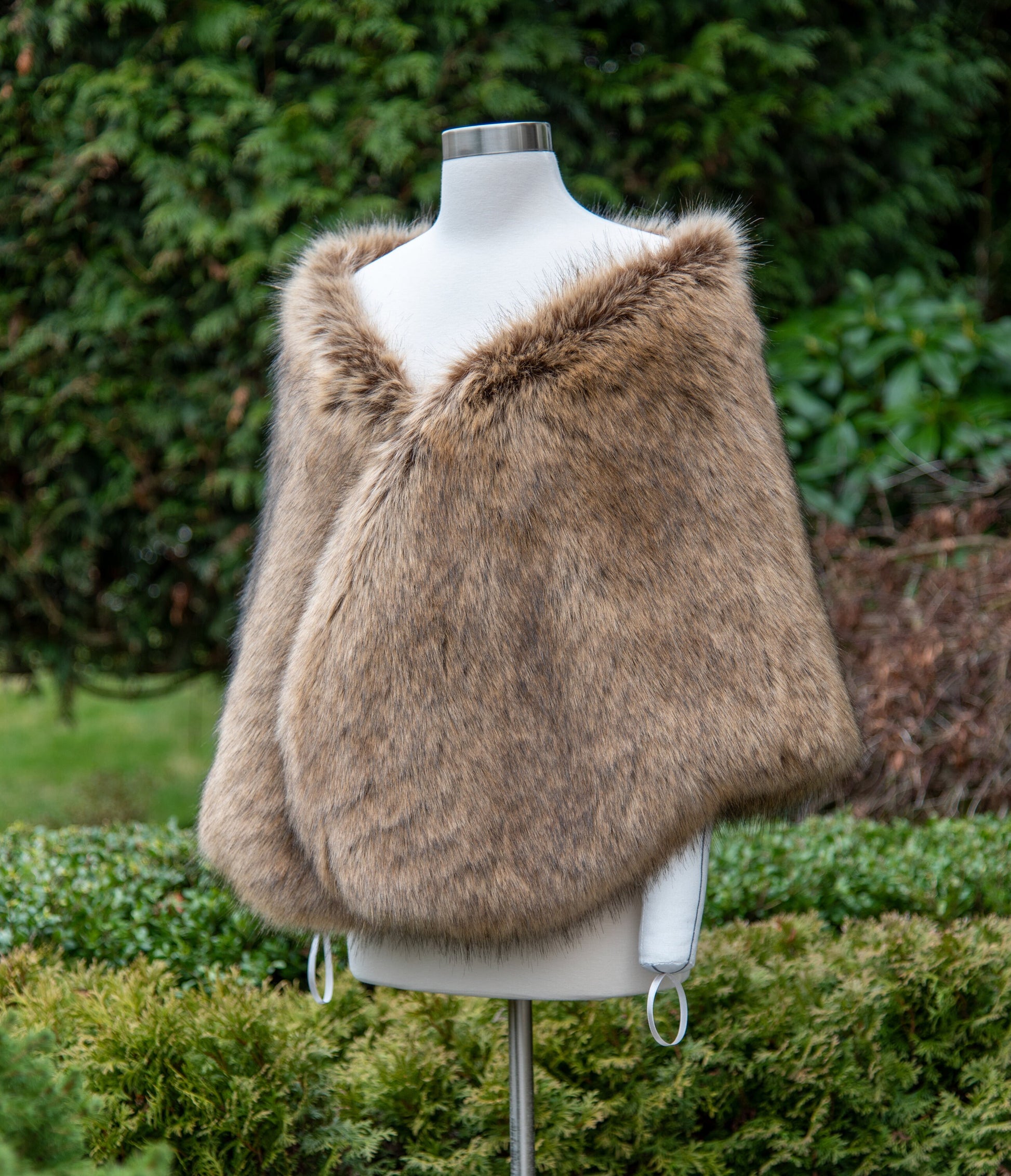 20" wide brown faux fox fur stole faux fur shawl bridal wrap faux fur shrug bridal cape B010-fox