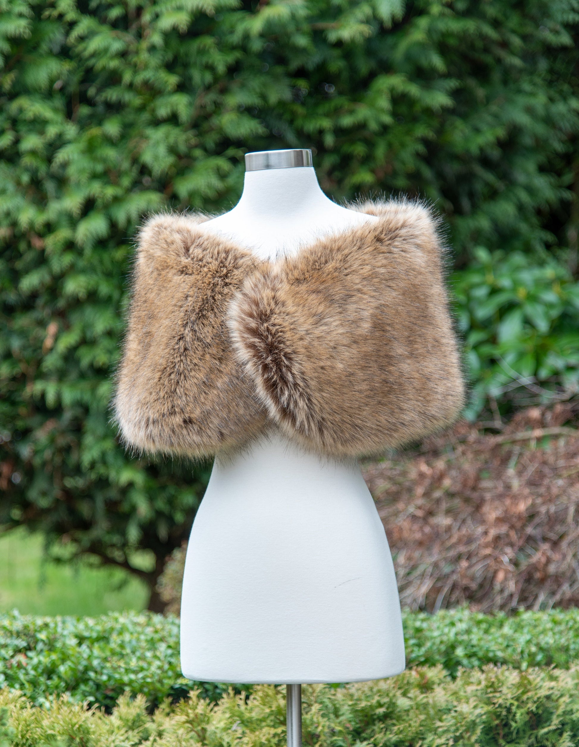 Brown faux fur bridal wrap wedding faux fur shawl faux fur bridal stole faux fur cape B012-fox