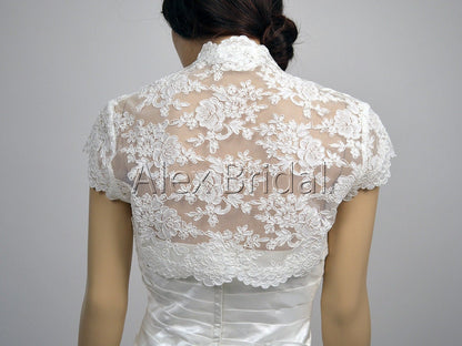 Cap sleeve alencon lace bolero jacket bridal bolero bridal jacket bridal shrug wedding bolero wedding jacket ivory and white