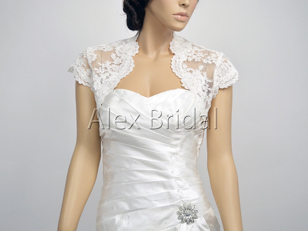 Cap sleeve alencon lace bolero jacket bridal bolero bridal jacket bridal shrug wedding bolero wedding jacket ivory and white