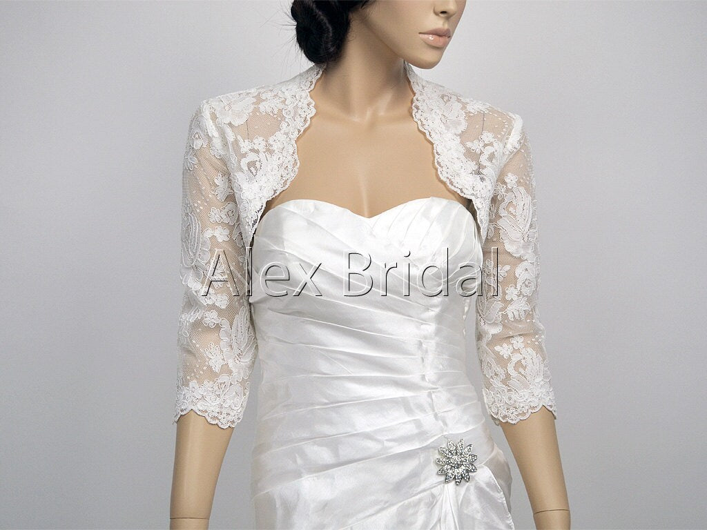 Wedding bolero, lace bolero wedding, bridal bolero, bolero jacket, ivory 3/4 sleeve bridal alencon lace bolero