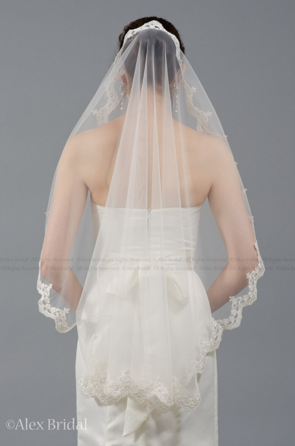 mantilla veil, bridal veil, wedding veil, ivory veil, lace veil, alencon lace, wedding veil ivory, wedding veil lace, elbow veil V040