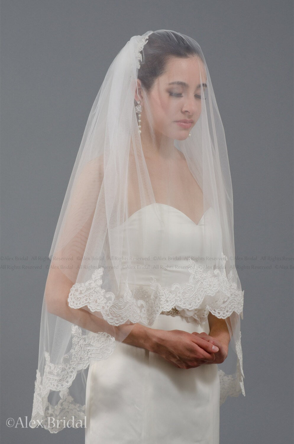 mantilla veil, bridal veil, wedding veil, ivory veil, lace veil, alencon lace, wedding veil ivory, wedding veil lace, elbow veil V041